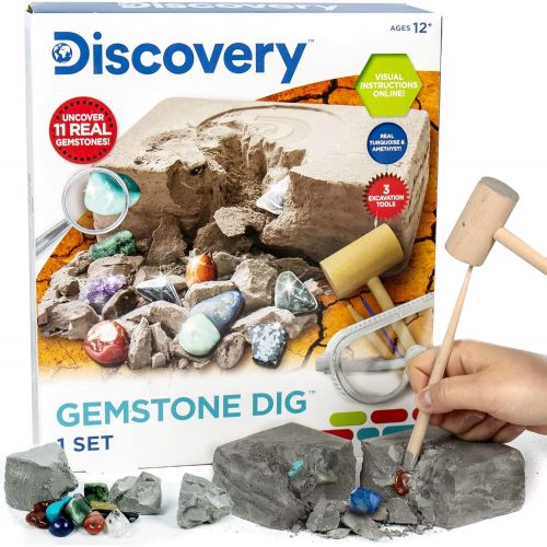  Discovery Kids Gemstone Dig Stem Science Kit by Horizon Group Usa, Excavate, Dig & Reveal 11 Real Gemstones, Includes Goggles, Excavation Tools, Streak Plate, Magnifying Glass & Mo