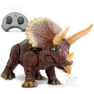 [아마존 핫딜] [아마존핫딜]Discovery Kids RC Triceratops, LED Infrared Remote Control Dinosaur, Built-in Speakers W/ Digital Sound Effects, 8.75 Long, Includes Glowing Eyes, Life-Like Motion, A Great Toy for
