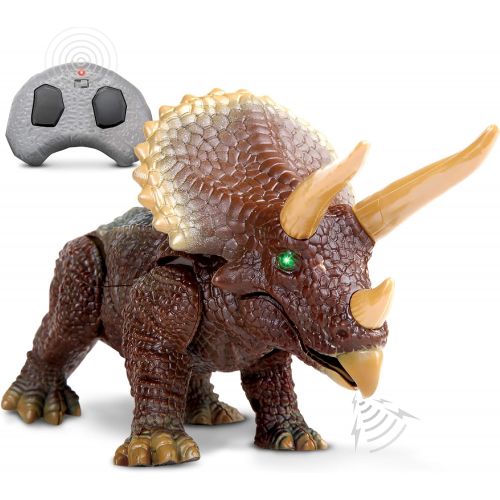  [아마존 핫딜] [아마존핫딜]Discovery Kids RC Triceratops, LED Infrared Remote Control Dinosaur, Built-in Speakers W/ Digital Sound Effects, 8.75 Long, Includes Glowing Eyes, Life-Like Motion, A Great Toy for