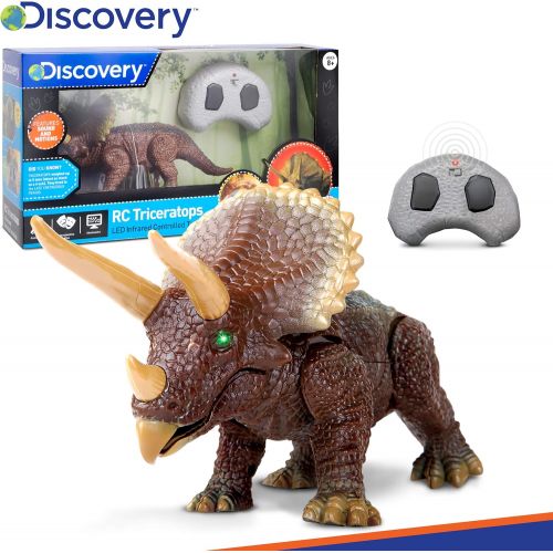  [아마존 핫딜] [아마존핫딜]Discovery Kids RC Triceratops, LED Infrared Remote Control Dinosaur, Built-in Speakers W/ Digital Sound Effects, 8.75 Long, Includes Glowing Eyes, Life-Like Motion, A Great Toy for