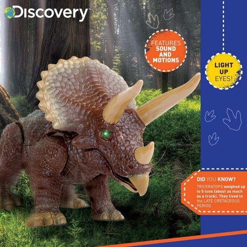  [아마존 핫딜] [아마존핫딜]Discovery Kids RC Triceratops, LED Infrared Remote Control Dinosaur, Built-in Speakers W/ Digital Sound Effects, 8.75 Long, Includes Glowing Eyes, Life-Like Motion, A Great Toy for