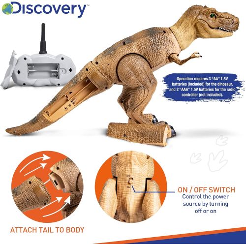  [아마존 핫딜] [아마존핫딜]Discovery Kids Remote Control RC T Rex Dinosaur Electronic Toy Action Figure Moving & Walking Robot w/ Roaring Sounds & Chomping Mouth, Realistic Plastic Model, Boys & Girls 6 Year