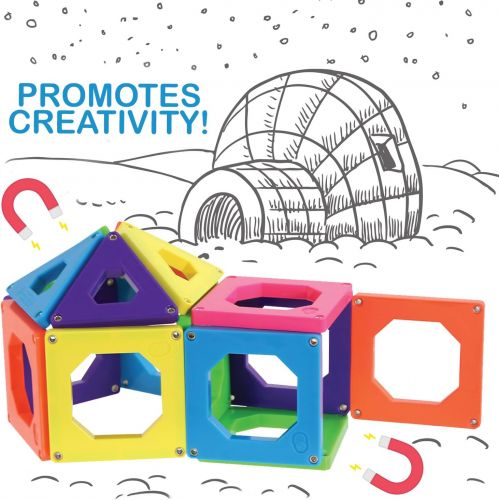  [아마존핫딜][아마존 핫딜] Amazon Discovery Kids 50 Piece Magnetic Building Tiles Set, Magnet Blocks 50pcs Construction Kit in 6 Colors, Creativity STEM Toy for Preschool Toddlers, Kids, Girls, Boys w/ Storage Bag