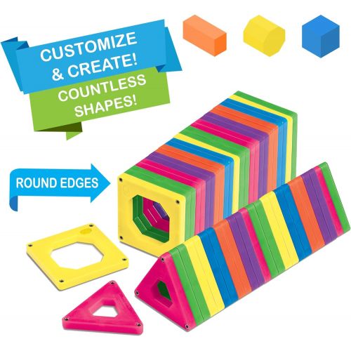  [아마존핫딜][아마존 핫딜] Amazon Discovery Kids 50 Piece Magnetic Building Tiles Set, Magnet Blocks 50pcs Construction Kit in 6 Colors, Creativity STEM Toy for Preschool Toddlers, Kids, Girls, Boys w/ Storage Bag