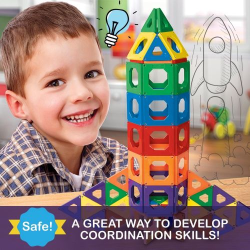  [아마존핫딜][아마존 핫딜] Amazon Discovery Kids 50 Piece Magnetic Building Tiles Set, Magnet Blocks 50pcs Construction Kit in 6 Colors, Creativity STEM Toy for Preschool Toddlers, Kids, Girls, Boys w/ Storage Bag