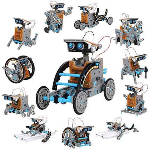  [아마존베스트]DISCOVERY KIDS Mindblown STEM 12-in-1 Solar Robot Creation 190-Piece Kit with Working Solar Powered Motorized Engine and Gears, Construction Engineering Set