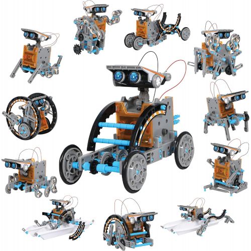  [아마존베스트]DISCOVERY KIDS Mindblown STEM 12-in-1 Solar Robot Creation 190-Piece Kit with Working Solar Powered Motorized Engine and Gears, Construction Engineering Set