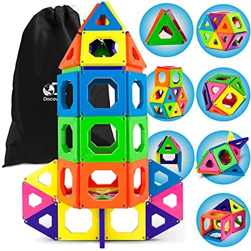  Discovery Kids 50-Piece Magnetic Building Tiles Construction Set in 6 Colors with Storage Bag