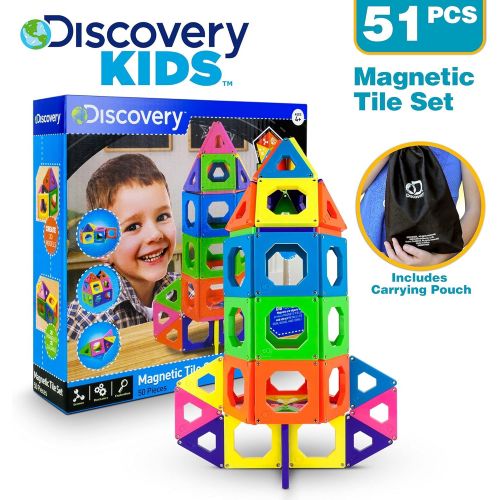  Discovery Kids 50-Piece Magnetic Building Tiles Construction Set in 6 Colors with Storage Bag
