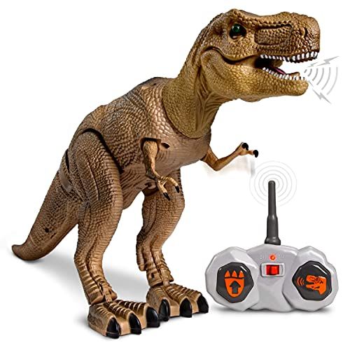  Discovery Kids Remote Control RC T Rex Dinosaur Electronic Toy Action Figure Moving & Walking Robot w/ Roaring Sounds & Chomping Mouth, Realistic Plastic Model, Boys & Girls 6 Year