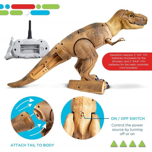  Discovery Kids Remote Control RC T Rex Dinosaur Electronic Toy Action Figure Moving & Walking Robot w/ Roaring Sounds & Chomping Mouth, Realistic Plastic Model, Boys & Girls 6 Year