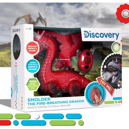  Discovery Kids RC Dragon Smoke Breathing Pet Toy, Infrared Remote-Controlled Walking and Flapping Wings, Light Up Dragon Roars and Growls