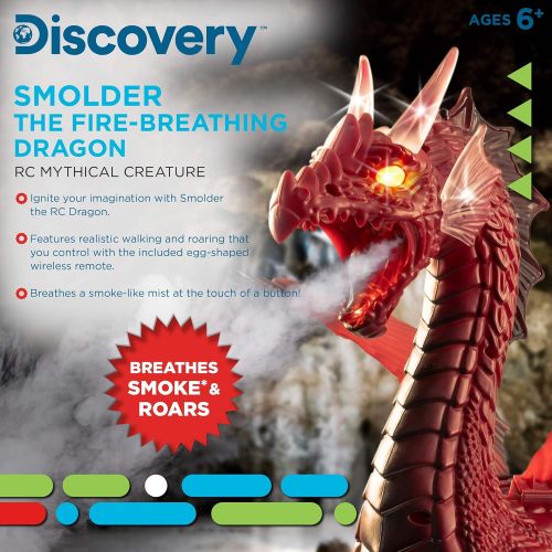  Discovery Kids RC Dragon Smoke Breathing Pet Toy, Infrared Remote-Controlled Walking and Flapping Wings, Light Up Dragon Roars and Growls