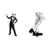 Disguise Disney Jack Skellington Nightmare Before Christmas Boys Costume Black, Medium (7 8) & D/Ceptions 2 Stitched White Pantyhose Costume Accessory, One Size Child