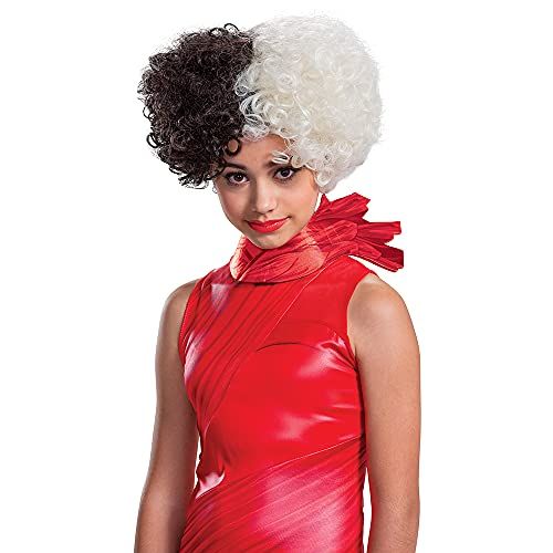  Disguise Cruella De Vil Wig Kids and Teens Size, Cruella Disney Movie Costume Hair Accessory, Single Size Black and White Wigs