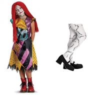 Disguise Disney Sally Nightmare Before Christmas Deluxe Girls Costume, S (4 6x) & D/Ceptions 2 Stitched White Pantyhose Costume Accessory, One Size Child