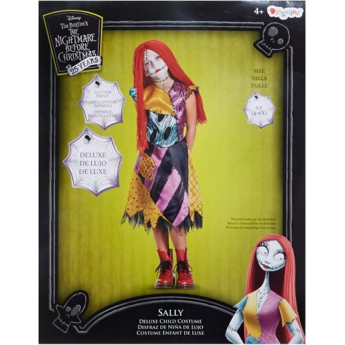  Disguise Disney Sally Nightmare Before Christmas Deluxe Girls Costume, S (4 6x) & D/Ceptions 2 Stitched White Pantyhose Costume Accessory, One Size Child