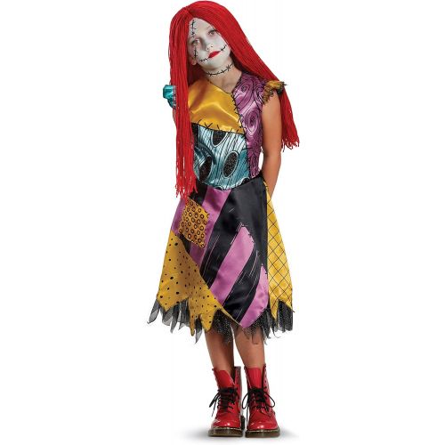  Disguise Disney Sally Nightmare Before Christmas Deluxe Girls Costume, S (4 6x) & D/Ceptions 2 Stitched White Pantyhose Costume Accessory, One Size Child