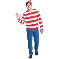 Disguise Wheres Waldo Halloween Costume, Official Adult Waldo Costume Set with Shirt and Cap with Glasses Outfit