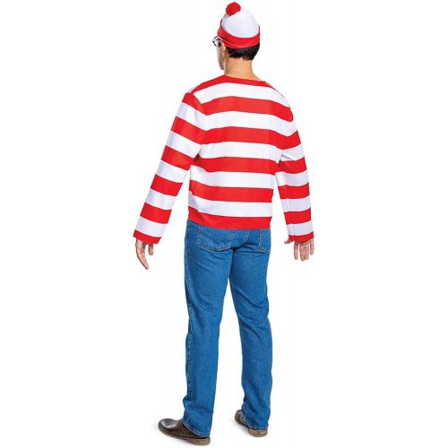  할로윈 용품Disguise Wheres Waldo Halloween Costume, Official Adult Waldo Costume Set with Shirt and Cap with Glasses Outfit