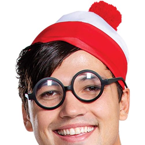  할로윈 용품Disguise Wheres Waldo Halloween Costume, Official Adult Waldo Costume Set with Shirt and Cap with Glasses Outfit