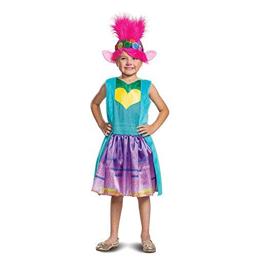  할로윈 용품Disguise Poppy Troll Costume, Deluxe Trolls World Tour Rainbow Poppy Costume for Kids with Headpiece