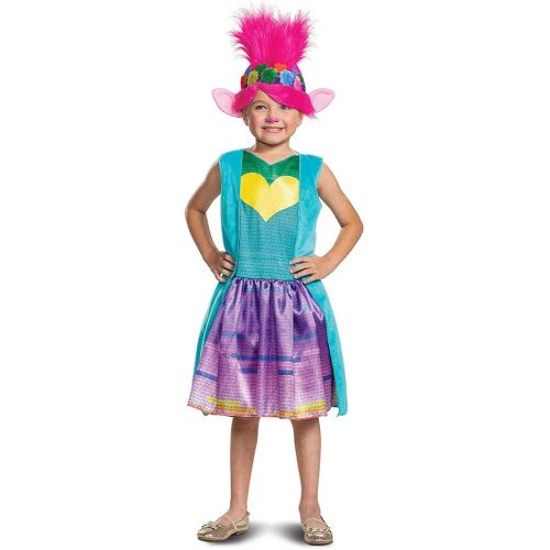  할로윈 용품Disguise Poppy Troll Costume, Deluxe Trolls World Tour Rainbow Poppy Costume for Kids with Headpiece