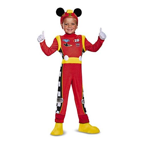  할로윈 용품Disguise Disney Mickey Mouse Roadster Racer Deluxe Toddler Boys Costume Multicolor, M (3T-4T)