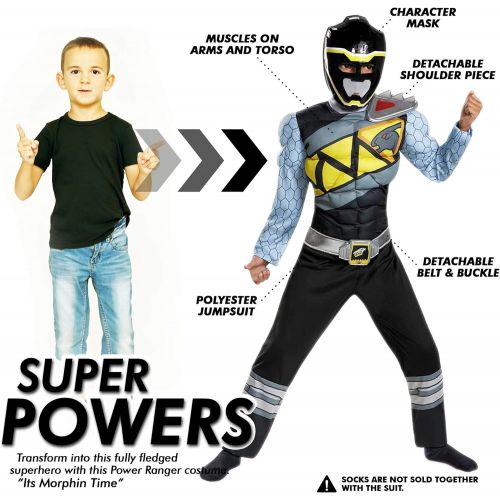  할로윈 용품Disguise Black Ranger Dino Charge Classic Muscle Costume, Small (4-6)