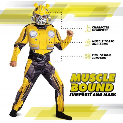  할로윈 용품Disguise Transformers Bumblebee Costume for Kids. Official Licensed Autobot Yellow Volkswagen Bug Classic Muscle Costume Suit for Boys & Girls