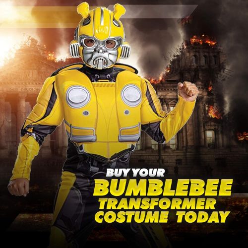  할로윈 용품Disguise Transformers Bumblebee Costume for Kids. Official Licensed Autobot Yellow Volkswagen Bug Classic Muscle Costume Suit for Boys & Girls