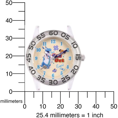 디즈니 Disney Doc Mcstuffins Stuffy Girls Stainless Steel Time Teacher Watch, Reversible Purple and Blue Nylon Strap