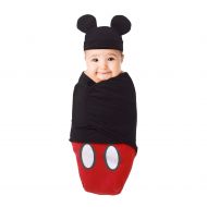 Disney Mickey Mouse 100% Cotton Knit Fitted Swaddle Baby Blanket with Mickey Ears Beanie, Red, Black & White 0-4 Mo. 7-14 Lbs.