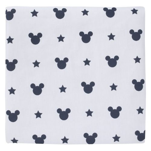 디즈니 Disney Mickey Mouse Hello World Denim/Star/Icon 4 Piece Nursery Crib Bedding Set - Patchwork Appliqued Comforter, 100% Cotton Fitted Crib Sheet, Crib Skirt with 16 Drop, Diaper Sta