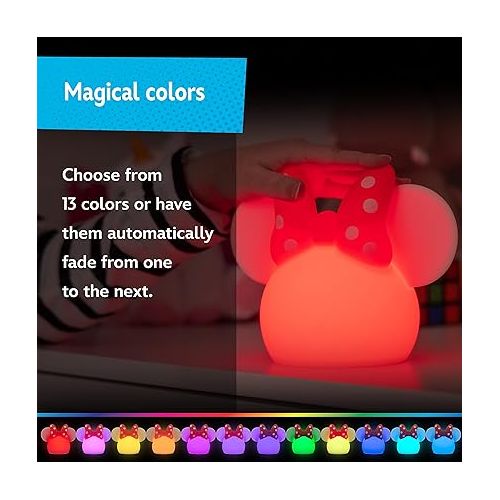 디즈니 Disney Minnie Mouse Squishy Light, Color Changing, Night Light for Kids, USB Lamp, Battery Operated, Dimmable, Ideal for Bedroom, Playroom, Living Room, and More, 66945