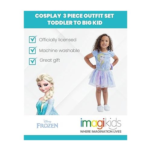 디즈니 Disney Princess Moana Frozen Girls T-Shirt Tulle Mesh Skirt and Scrunchie 3 Piece Outfit Set Toddler to Big Kid