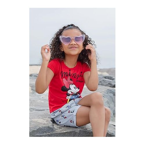 디즈니 Disney Minnie Mouse Rainbow Floral July 4th T-Shirt and Twill Shorts Outfit Set Infant to Big Kid Sizes (12 Months - 14-16)