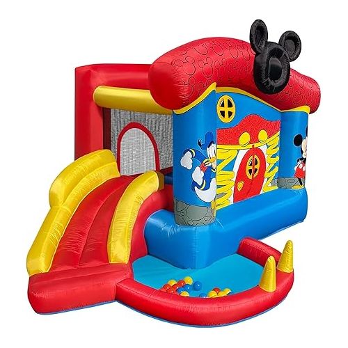 디즈니 Funormous Disney Mickey Mouse Bounce House with Slide, Indoor Outdoor Inflatable Bouncy Castle Funhouse Ball Pit Plus Heavy Duty Air Blower