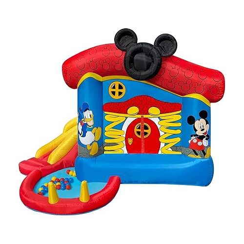 디즈니 Funormous Disney Mickey Mouse Bounce House with Slide, Indoor Outdoor Inflatable Bouncy Castle Funhouse Ball Pit Plus Heavy Duty Air Blower