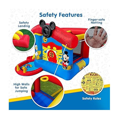 디즈니 Funormous Disney Mickey Mouse Bounce House with Slide, Indoor Outdoor Inflatable Bouncy Castle Funhouse Ball Pit Plus Heavy Duty Air Blower