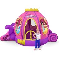 Disney Princess Carriage Inflatable Pink Bounce House with Slide and Ball Pit, Indoor Outdoor Bouncy Castle with Air Blower Kids Ages 3-8