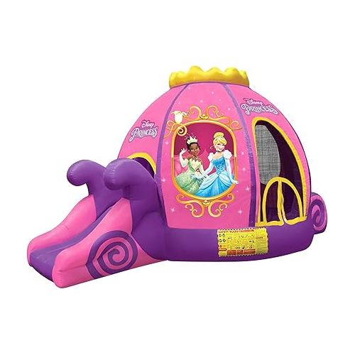 디즈니 Disney Princess Carriage Inflatable Pink Bounce House with Slide and Ball Pit, Indoor Outdoor Bouncy Castle with Air Blower Kids Ages 3-8