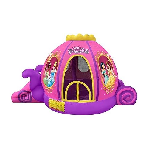 디즈니 Disney Princess Carriage Inflatable Pink Bounce House with Slide and Ball Pit, Indoor Outdoor Bouncy Castle with Air Blower Kids Ages 3-8