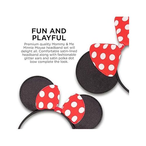디즈니 Disney Little Girl's Minnie Mouse 2 Piece Mommy and Me Polka Dot Bow Headband Set Accessory, black/red minnie mouse Mommy/me Headband Set, One Size