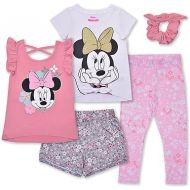 Disney Minnie and Mickey Girls Tank Top, T-Shirt, Short, Legging and Scrunchie Set for Toddler and Little Kids