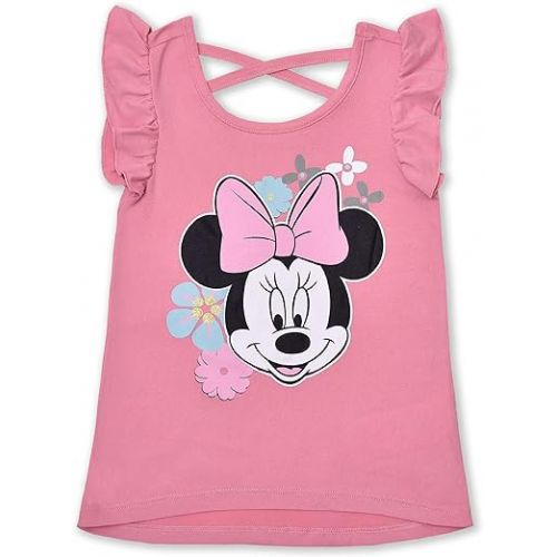디즈니 Disney Minnie and Mickey Girls Tank Top, T-Shirt, Short, Legging and Scrunchie Set for Toddler and Little Kids
