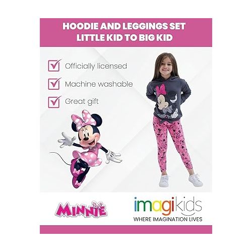 디즈니 Disney Minnie Mouse Girls Sequin Pullover Fleece Hoodie Leggings Outfit Set Toddler to Big Kid