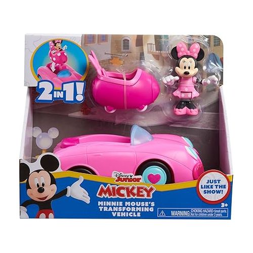 디즈니 Disney Junior Mickey Mouse Funhouse Transforming Vehicle, Minnie Mouse, Pink Toy Car, Preschool, Officially Licensed Kids Toys for Ages 3 Up by Just Play