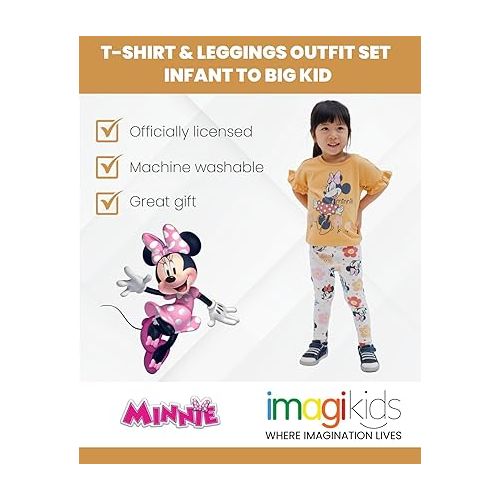 디즈니 Disney Minnie Mouse Girls Peplum T-Shirt and Leggings Outfit Set Toddler to Big Kid