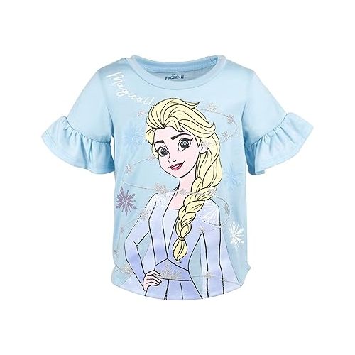 디즈니 Disney Princess Frozen Moana Little Mermaid Floral Girls T-Shirt & Leggings Outfit Set Toddler to Big Kid Sizes (2T - 14-16)